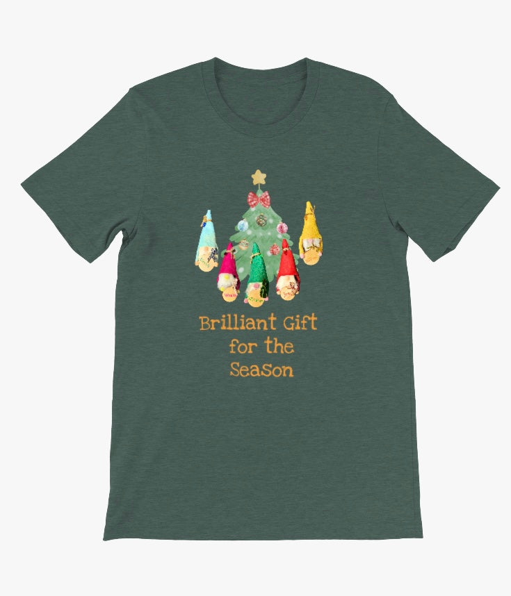 Five Good Fortune Gnomes Crewneck T-Shirt | Health, Wealth, Wisdom, Joy & Happiness | Seasonal Gift