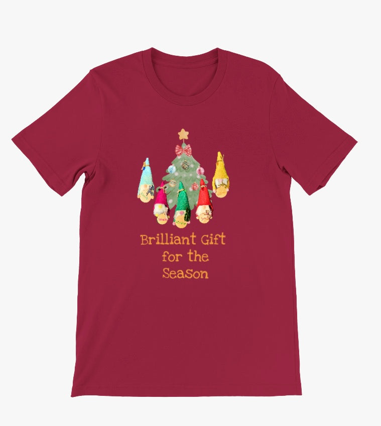 Five Good Fortune Gnomes Crewneck T-Shirt | Health, Wealth, Wisdom, Joy & Happiness | Seasonal Gift