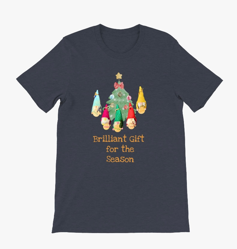 Five Good Fortune Gnomes Crewneck T-Shirt | Health, Wealth, Wisdom, Joy & Happiness | Seasonal Gift